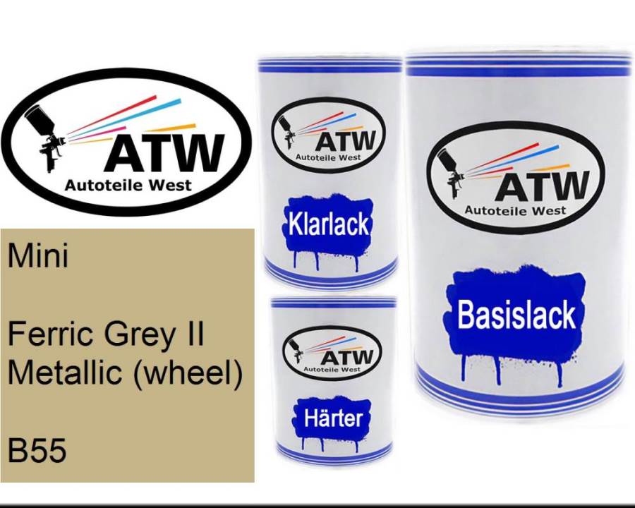 Mini, Ferric Grey II Metallic (wheel), B55: 500ml Lackdose + 500ml Klarlack + 250ml Härter - Set, von ATW Autoteile West.
